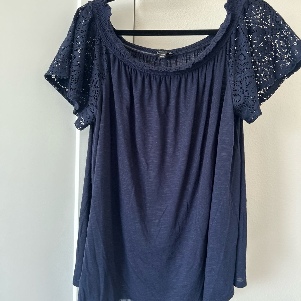 Lane Bryant Navy Eyelet Sleeve Top